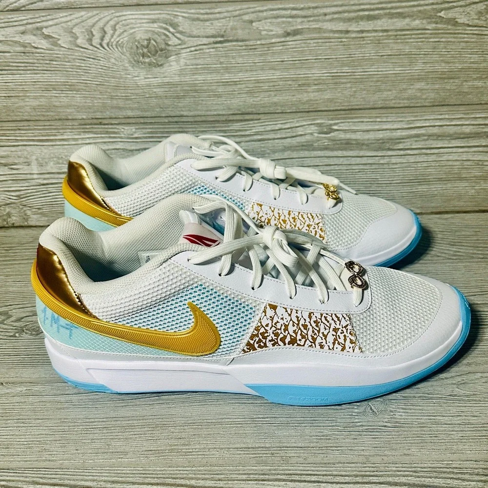 Nike Basketball Shoes Ja 1 Day One Mens 18 White Blue Low Top FV1290-100‎ NWOB